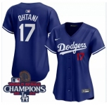 Women Nike Los Angeles Dodgers Shohei Ohtani #17 Blue Flex Base 2024 World Series Champions Stitched MLB Jersey