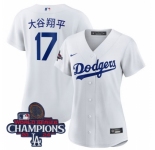 Women Nike Los Angeles Dodgers Shohei Ohtani #17 White Cool Base 2024 World Series Champions Stitched MLB Jersey