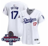 Women Nike Los Angeles Dodgers Shohei Ohtani #17 White Flex Base 2024 World Series Champions Stitched MLB Jersey