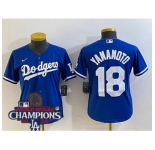 Women Nike Los Angeles Dodgers Yoshinobu Yamamoto #18 Blue Cool Base 2024 World Series Champions Stitched MLB Jersey