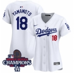 Women Nike Los Angeles Dodgers Yoshinobu Yamamoto #18 White Flex Base 2024 World Series Champions Stitched MLB Jersey