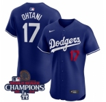 Youth Nike Los Angeles Dodgers Shohei Ohtani #17 Blue Flex Base 2024 World Series Champions Stitched MLB Jersey