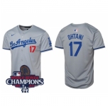 Youth Nike Los Angeles Dodgers Shohei Ohtani #17 Gray Flex Base 2024 World Series Champions Stitched MLB Jersey II