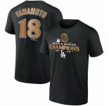 Men Los Angeles Dodgers 18 Yoshinobu Yamamoto Black 2024 World Series Champions Name 26 Number T Shirt
