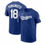 Men Los Angeles Dodgers 18 Yoshinobu Yamamoto Royal 2024 World Series Champions Name 26 Number T Shirt