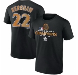 Men Los Angeles Dodgers 22 Clayton Kershaw Black 2024 World Series Champions Name 26 Number T Shirt