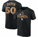 Men Los Angeles Dodgers 50 Mookie Betts Black 2024 World Series Champions Name 26 Number T Shirt