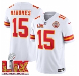 Men Kansas City Chiefs Patrick Mahomes #15 White 2024-2025 Super Bowl LIX F U S E Stitched Jersey
