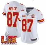 Women Kansas City Chiefs Travis Kelce #87 White 2024-2025 Super Bowl LIX F U S E Stitched Jersey