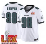 Men Philadelphia Eagles Jalen Carter #98 White 2024-2025 Super Bowl LIX F U S E Stitched NFL Jersey