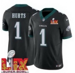 Men Philadelphia Eagles Jalen Hurts #1 Black 2024-2025 Super Bowl LIX F U S E Stitched NFL Jersey
