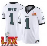 Men Philadelphia Eagles Jalen Hurts #1 White 2024-2025 Super Bowl LIX F U S E Stitched NFL Jersey