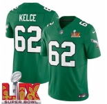 Men Philadelphia Eagles Jason Kelce #62 Kelly Green 2024-2025 Super Bowl LIX F U S E Stitched NFL Jersey