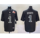 Men's Philadelphia Eagles #1 Jalen Hurts Black 2025 Super Bowl LIX Patch Fashion Vapor Untouchable Limited Stitched Football Jersey