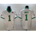 Men's Philadelphia Eagles #1 Jalen Hurts White 2025 Super Bowl LIX Patch F.U.S.E. Vapor Untouchable Limited Stitched Football Jersey