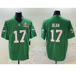 Men's Philadelphia Eagles #17 Nakobe Dean Green 2025 Super Bowl LIX Patch F.U.S.E. Throwback Vapor Untouchable Limited Stitched Football Jersey