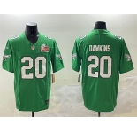 Men's Philadelphia Eagles #20 Brian Dawkins Green 2025 Super Bowl LIX Patch F.U.S.E. Throwback Vapor Untouchable Limited Stitched Football Jersey