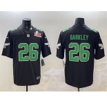 Men's Philadelphia Eagles #26 Saquon Barkley Black 2025 Super Bowl LIX Patch Throwback Vapor Untouchable Limited Football Stitched Jersey