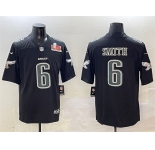 Men's Philadelphia Eagles #6 DeVonta Smith Black 2025 Super Bowl LIX Patch Fashion New Vapor Untouchable Limited Stitched Football Jersey