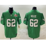Men's Philadelphia Eagles #62 Jason Kelce Green 2025 Super Bowl LIX Patch F.U.S.E. Throwback Vapor Untouchable Limited Stitched Football Jersey