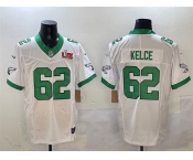 Men's Philadelphia Eagles #62 Jason Kelce White 2025 Super Bowl LIX Patch F.U.S.E. Vapor Untouchable Limited Stitched Football Jersey