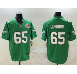 Men's Philadelphia Eagles #65 Lane Johnson Green 2025 Super Bowl LIX Patch F.U.S.E. Throwback Vapor Untouchable Limited Football Stitched Jersey