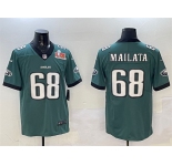 Men's Philadelphia Eagles #68 Jordan Mailata Green 2025 Super Bowl LIX Patch New Vapor Untouchable Limited Football Stitched Jersey