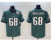 Men's Philadelphia Eagles #68 Jordan Mailata Green 2025 Super Bowl LIX Patch New Vapor Untouchable Limited Football Stitched Jersey