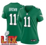 Women Philadelphia Eagles A.J. Brown #11 Kelly Green 2024-2025 Super Bowl LIX F U S E Stitched NFL Jersey