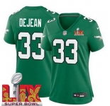 Women Philadelphia Eagles Cooper DeJean #33 Kelly Green 2024-2025 Super Bowl LIX F U S E Stitched NFL Jersey
