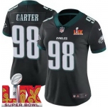 Women Philadelphia Eagles Jalen Carter #98 Black 2024-2025 Super Bowl LIX F U S E Stitched NFL Jersey
