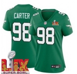 Women Philadelphia Eagles Jalen Carter #98 Kelly Green 2024-2025 Super Bowl LIX F U S E Stitched NFL Jersey