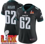Women Philadelphia Eagles Jason Kelce #62 Black 2024-2025 Super Bowl LIX F U S E Stitched NFL Jersey