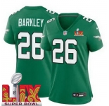 Women Philadelphia Eagles Saquon Barkley #26 Kelly Green 2024-2025 Super Bowl LIX F U S E Stitched NFL Jersey