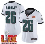 Women Philadelphia Eagles Saquon Barkley #26 White 2024-2025 Super Bowl LIX F U S E Stitched NFL Jersey