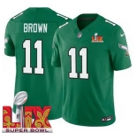 Youth Philadelphia Eagles A.J. Brown #11 Kelly Green 2024-2025 Super Bowl LIX F U S E Stitched NFL Jersey