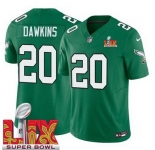 Youth Philadelphia Eagles Brian Dawkins #20 Kelly Green 2024-2025 Super Bowl LIX F U S E Stitched NFL Jersey