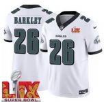 Youth Philadelphia Eagles Saquon Barkley #26 White 2024-2025 Super Bowl LIX F U S E Stitched NFL Jersey