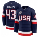 Men's USA #43 Quinn Hughes Navy 2025 4 Nations Face-Off Stitched Jersey