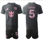Men's Inter Miami CF #5 Sergio 2025 Black Away Soccer Jersey Suit