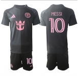 Youth Inter Miami CF #10 Lionel Messi 2025 Black Away Soccer Jersey Suit