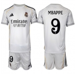 Men's Real Madrid #9 Kylian Mbappe 25-26 White Home Soccer Jersey Suit