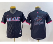 Youth Miami Marlins Team Big Logo Black 2025 City Connect Limited Stitched Baseball Jersey
