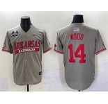 Men's Arkansas Razorbacks #14 Gage Wood Grey 2025 World Series & SEC Patch Stitched Jersey