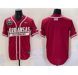 Men's Arkansas Razorbacks Blank Cardinal 2025 World Series & SEC Patch Stitched Jersey