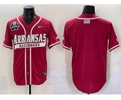 Men's Arkansas Razorbacks Blank Cardinal 2025 World Series & SEC Patch Stitched Jersey