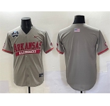 Men's Arkansas Razorbacks Blank Grey 2025 World Series & SEC Patch Stitched Jersey