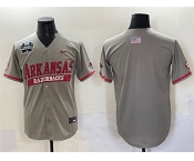 Men's Arkansas Razorbacks Blank Grey 2025 World Series & SEC Patch Stitched Jersey