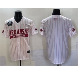 Men's Arkansas Razorbacks Blank White Pinstripe 2025 World Series & SEC Patch Stitched Jersey