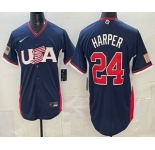 Men's USA #24 Bryce Harper Navy 2026 World Baseball Classic Cool Base Jersey